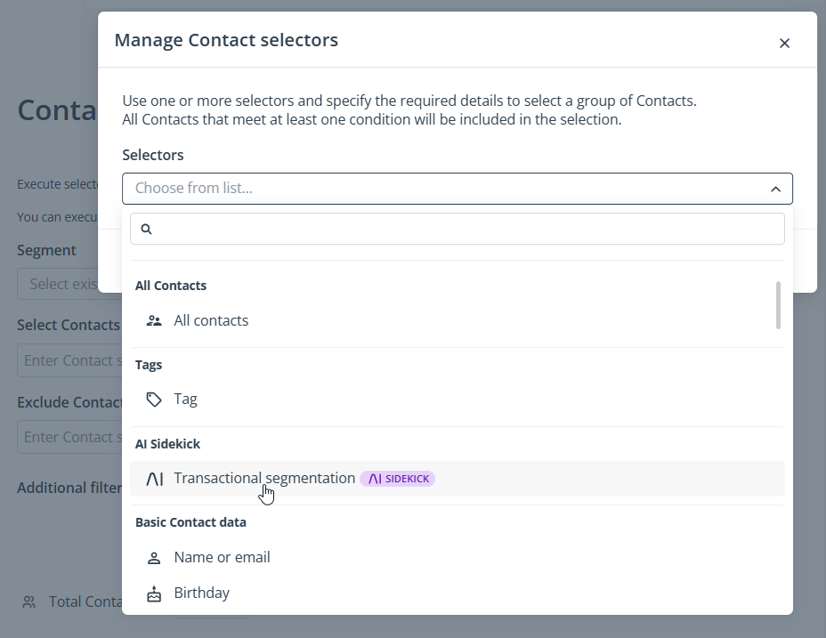 transactional segments with SALESmanago AI Sidekick